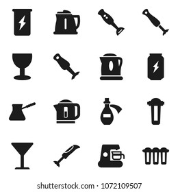 Flat vector icon set - kettle vector, turk coffee, blender, enegry drink, glass, potion, maker, water filter