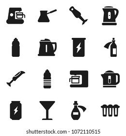 Flat vector icon set - kettle vector, turk coffee, blender, enegry drink, water bottle, glass, potion, maker, filter