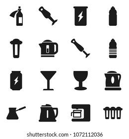 Flat vector icon set - kettle vector, turk coffee, blender, enegry drink, water bottle, glass, potion, maker, filter