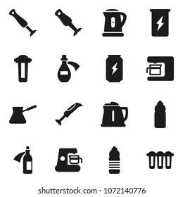 Flat vector icon set - kettle vector, turk coffee, blender, enegry drink, water bottle, potion, maker, filter