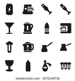 Flat vector icon set - kettle vector, turk coffee, blender, enegry drink, water bottle, glass, potion, maker, filter