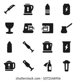 Flat vector icon set - kettle vector, turk coffee, blender, enegry drink, water bottle, glass, potion, maker, filter