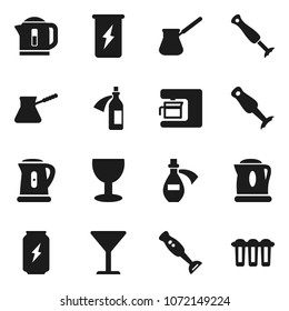 Flat vector icon set - kettle vector, turk coffee, blender, enegry drink, glass, potion, maker, water filter