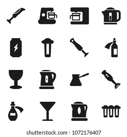 Flat vector icon set - kettle vector, turk coffee, blender, enegry drink, glass, potion, maker, water filter