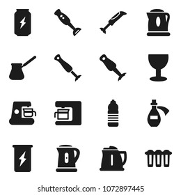 Flat vector icon set - kettle vector, turk coffee, blender, enegry drink, water bottle, glass, potion, maker, filter