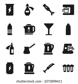 Flat vector icon set - kettle vector, turk coffee, blender, enegry drink, water bottle, glass, potion, maker, filter