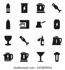 Flat vector icon set - kettle vector, turk coffee, blender, enegry drink, water bottle, glass, potion, maker, filter