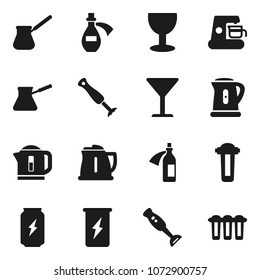 Flat vector icon set - kettle vector, turk coffee, blender, enegry drink, glass, potion, maker, water filter