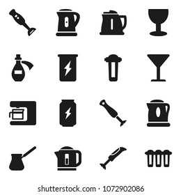 Flat vector icon set - kettle vector, turk coffee, blender, enegry drink, glass, potion, maker, water filter