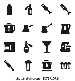 Flat vector icon set - kettle vector, turk coffee, blender, water bottle, glass, potion, maker, filter