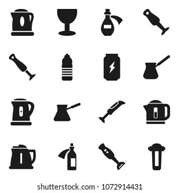 Flat vector icon set - kettle vector, turk coffee, blender, enegry drink, water bottle, glass, potion, filter