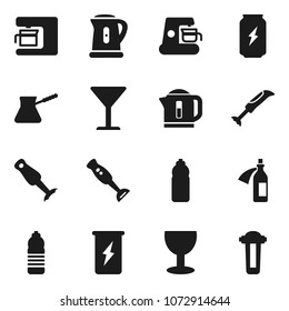 Flat vector icon set - kettle vector, turk coffee, blender, enegry drink, water bottle, glass, potion, maker, filter