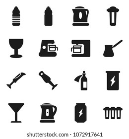 Flat vector icon set - kettle vector, turk coffee, blender, enegry drink, water bottle, glass, potion, maker, filter