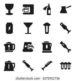 Flat vector icon set - kettle vector, turk coffee, blender, enegry drink, glass, potion, maker, water filter