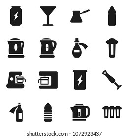 Flat vector icon set - kettle vector, turk coffee, enegry drink, water bottle, glass, potion, maker, blender, filter