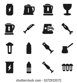 Flat vector icon set - kettle vector, turk coffee, blender, enegry drink, water bottle, glass, maker, filter