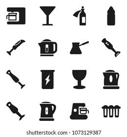 Flat vector icon set - kettle vector, turk coffee, blender, enegry drink, water bottle, glass, potion, maker, filter