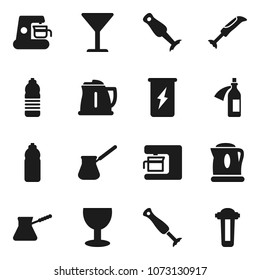 Flat vector icon set - kettle vector, turk coffee, blender, enegry drink, water bottle, glass, potion, maker, filter