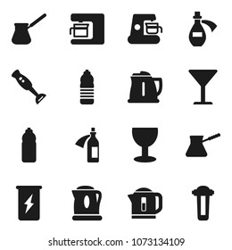 Flat vector icon set - kettle vector, turk coffee, blender, enegry drink, water bottle, glass, potion, maker, filter