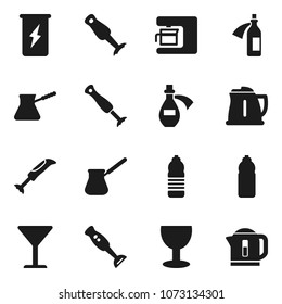 Flat vector icon set - kettle vector, turk coffee, blender, enegry drink, water bottle, glass, potion, maker