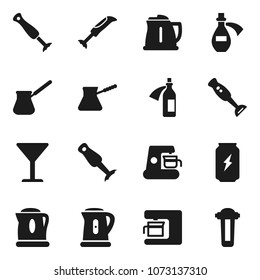 Flat vector icon set - kettle vector, turk coffee, blender, enegry drink, glass, potion, maker, water filter