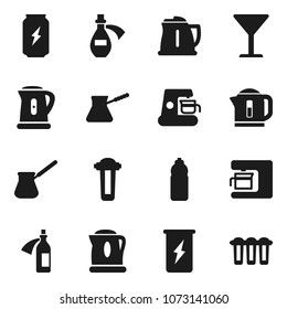 Flat vector icon set - kettle vector, turk coffee, enegry drink, water bottle, glass, potion, maker, filter