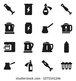 Flat vector icon set - kettle vector, turk coffee, blender, enegry drink, water bottle, potion, maker, filter