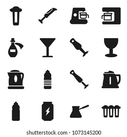 Flat vector icon set - kettle vector, turk coffee, blender, enegry drink, water bottle, glass, potion, maker, filter