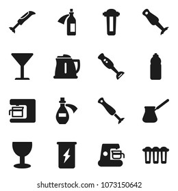 Flat vector icon set - kettle vector, turk coffee, blender, enegry drink, water bottle, glass, potion, maker, filter