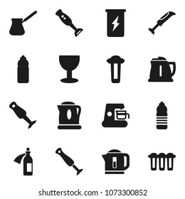 Flat vector icon set - kettle vector, turk coffee, blender, enegry drink, water bottle, glass, potion, maker, filter