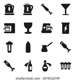 Flat vector icon set - kettle vector, turk coffee, blender, enegry drink, water bottle, glass, potion, maker, filter