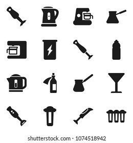 Flat vector icon set - kettle vector, turk coffee, blender, enegry drink, water bottle, glass, potion, maker, filter