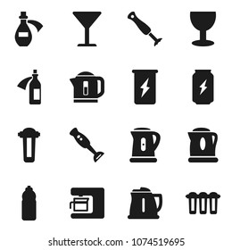 Flat vector icon set - kettle vector, blender, enegry drink, water bottle, glass, potion, coffee maker, filter