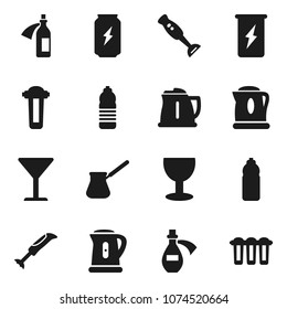 Flat vector icon set - kettle vector, turk coffee, blender, enegry drink, water bottle, glass, potion, filter