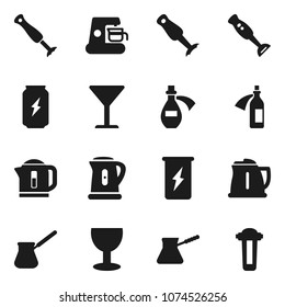 Flat vector icon set - kettle vector, turk coffee, blender, enegry drink, glass, potion, maker, water filter