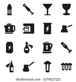 Flat vector icon set - kettle vector, turk coffee, blender, enegry drink, water bottle, glass, potion, maker, filter