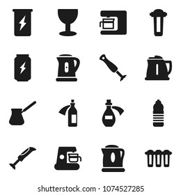 Flat vector icon set - kettle vector, turk coffee, enegry drink, water bottle, glass, potion, maker, blender, filter