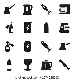 Flat vector icon set - kettle vector, turk coffee, blender, enegry drink, water bottle, glass, potion, maker