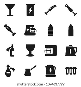 Flat vector icon set - kettle vector, turk coffee, blender, enegry drink, water bottle, glass, potion, maker, filter