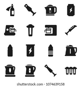 Flat vector icon set - kettle vector, blender, enegry drink, water bottle, potion, coffee maker, filter