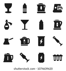 Flat vector icon set - kettle vector, turk coffee, blender, enegry drink, water bottle, glass, potion, maker, filter