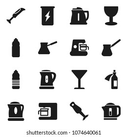 Flat vector icon set - kettle vector, turk coffee, blender, enegry drink, water bottle, glass, potion, maker