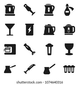 Flat vector icon set - kettle vector, turk coffee, blender, enegry drink, glass, potion, maker, water filter