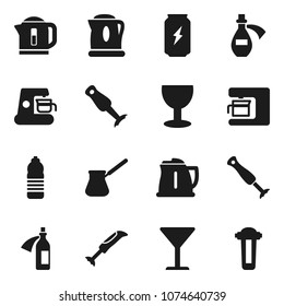 Flat vector icon set - kettle vector, turk coffee, blender, enegry drink, water bottle, glass, potion, maker, filter