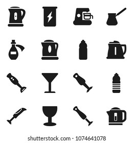 Flat vector icon set - kettle vector, turk coffee, blender, enegry drink, water bottle, glass, potion, maker