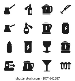 Flat vector icon set - kettle vector, turk coffee, enegry drink, water bottle, glass, potion, maker, blender, filter