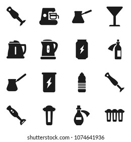 Flat vector icon set - kettle vector, turk coffee, blender, enegry drink, water bottle, glass, potion, maker, filter