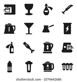 Flat vector icon set - kettle vector, turk coffee, blender, enegry drink, water bottle, glass, potion, maker, filter