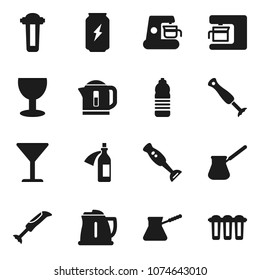 Flat vector icon set - kettle vector, turk coffee, blender, enegry drink, water bottle, glass, potion, maker, filter