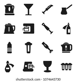 Flat vector icon set - kettle vector, turk coffee, blender, water bottle, glass, potion, maker, filter